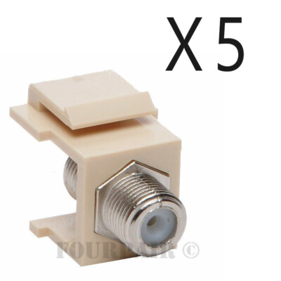 5-Pack F-81 Coax Keystone Jack Couplers – RG6 Cable TV Connector, Snap-In, White