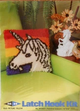 LATCH HOOK KIT #M12027 -  VINTAGE M.H. YARNS "RAINBOW UNICORN'" 12" BY 12"- NIP!