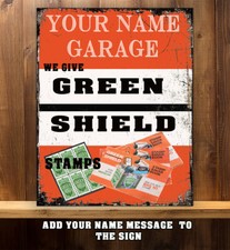 PERSONALISED GREEN SHIELD STAMPS WORKSHOP GARAGE SHOP DAD Metal Sign RS265