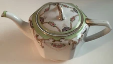 Vintage Hand Painted Nippon White Ceramic Tea Pot + Lid USED Roses Gold Gilt