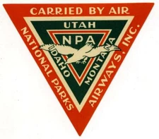 NATIONAL PARKS AIRWAYS ~NPA~ Old & ORIGINAL Airline Luggage Label, c. 1955  MINT