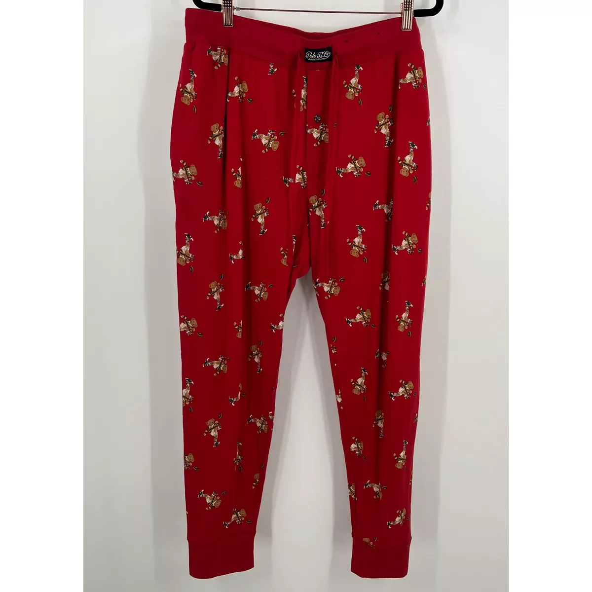 Polo Ralph Lauren Red Pajama Lounge Pants Mens XL Teddy Football Print  Sleepwear