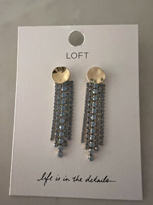 LOFT GOLD DISC ICE-BLUE JEWELS WATERFALL DANGLE EARRINGS NWT