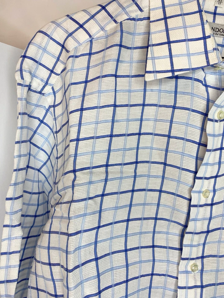 Brandolini Dress Shirt French Cuff Italy Blues Basketweave Cotton 43/17 EU - Image 3 of 4