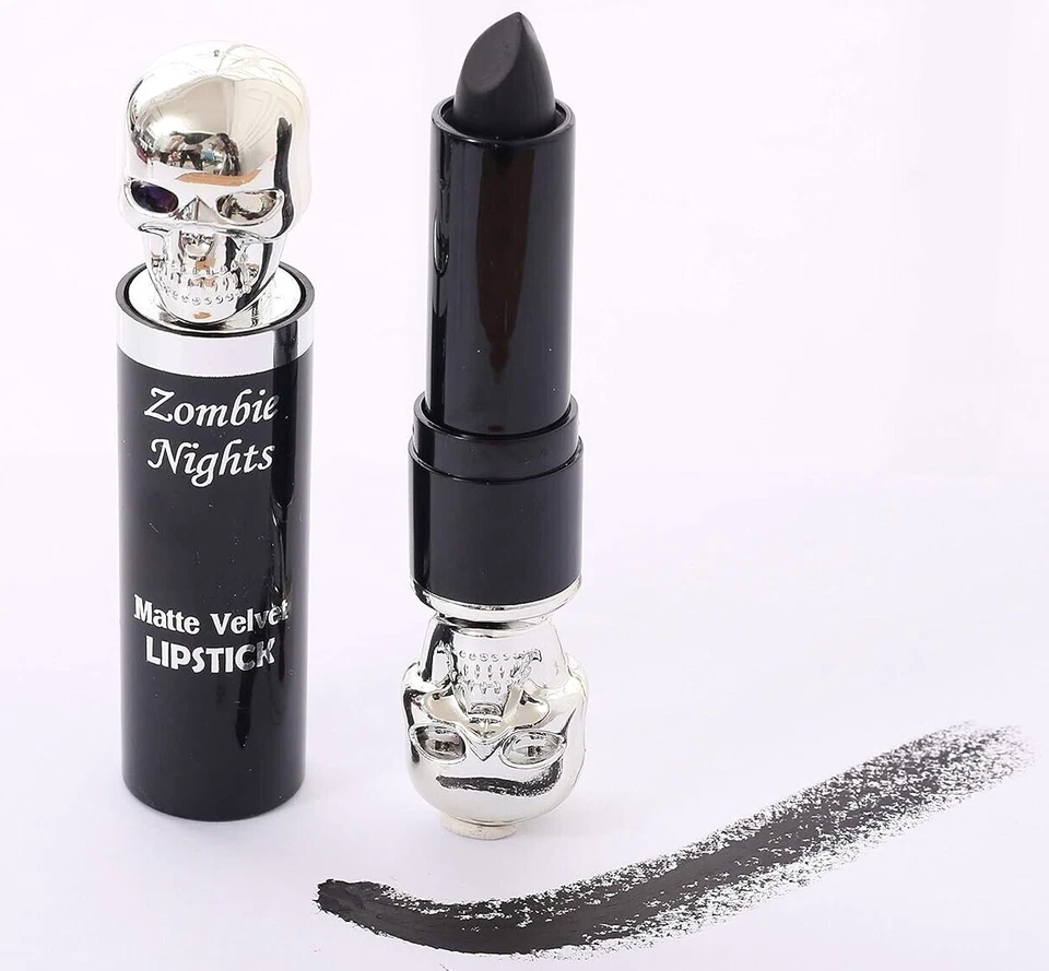 SAFFRON Zombie Nights schwarzer Lippenstift matt Vampirschädel Halloween Make-up