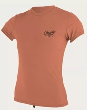 NWT O'Neill Women's Premium Skins UPF 50 Short Sleeve Sun Shirt-Orange-size:S