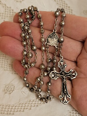 Antique ALPACCA German Silver Prayer Beads Rosary Religious