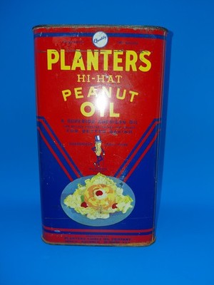 Vintage One Gallon Planters HI-HAT Peanut Oil Tin Can Red And Blue EMPTY