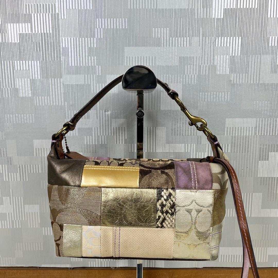 COACH Patchwork Accessory Pouch Handbag Beige Can… - image 1