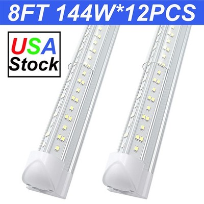 12PCS 8FT LED Shop Light 144W T8 Linkable LED Light Fixture For Garage Warehouse