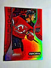 2019-20 Upper Deck Synergy Red Rainbow Jack Hughes Rookie Card Color Match #100. rookie card picture