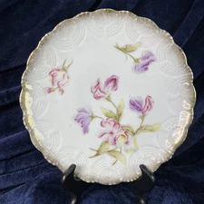 Dresden Germany Floral Pink Purple Gold Scalloped Rim Plate 7 1/2"
