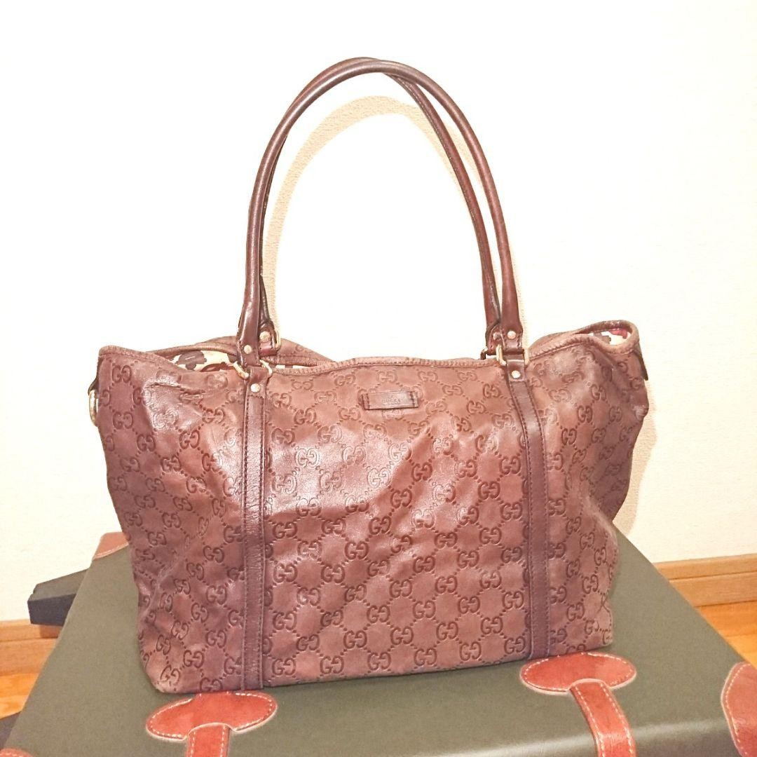 Gucci G.G Leather Tote Bag Women's Luxury Authentic Used Size 24x33x16