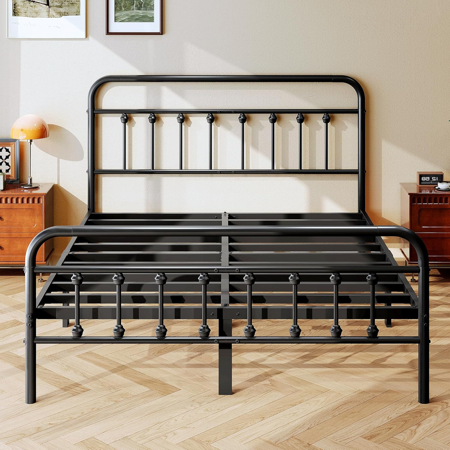 Full Size Metal Platform Bed Frame/Victorian Style Headboard and Footboard/Steel