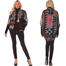 MaxSport Southwest Design Open Front Fuzzy Cardigan Sweater Top Women's S/M NWT