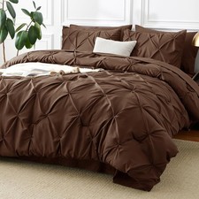 King Size Comforter Set Brown, 7 Pieces Pintuck Bed in A Bag, All Season