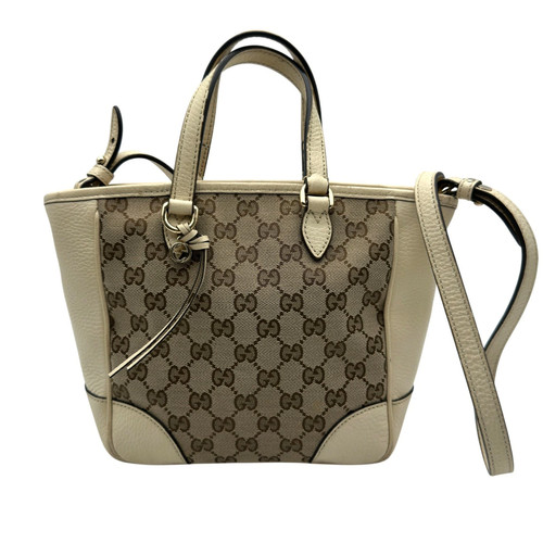 GUCCI GG Canvas Handbag Women's Ivory Leather Shoulder Bag Excellent Condition