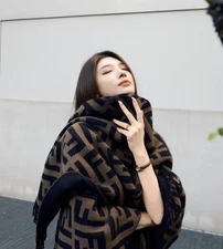 FF Luxury Designer Cashmere Scarf Women Wrap Warm Shawl Soft Oversized Scarf