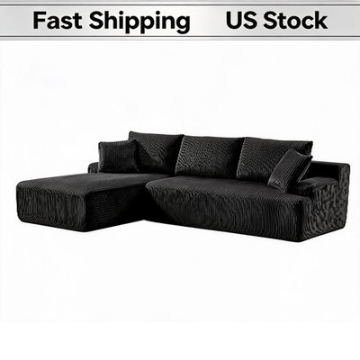 Left Facing Chaise 3-Seat L-Shape Boneless Sofa, Corduroy Cloud Couch, No Assemb