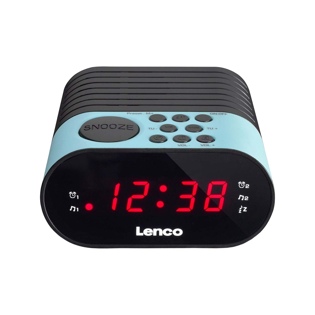 Radio-réveil FM PLL Lenco avec double alarme et grand affichage LED bleu