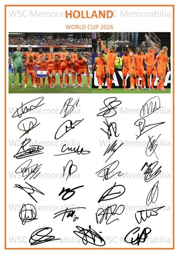 12693. Holland World Cup 2026 Signed Team Picture Sheet (PRINTED AUTOGRAPHS A4)