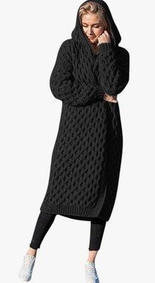 Shein Damen lange Strickjacke mit Kapuze vorne offen Langarm Gr. M