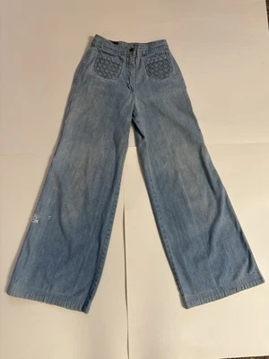 Vintage 70s Foxmoor Bell Bottom Wide Leg Jeans Retro Hippie Sz 5 Boho Distressed - Image 1 of 4