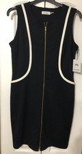Calvin Klein New Womens Black Dress White Trim Sleeveless Front Zip  Size 12P
