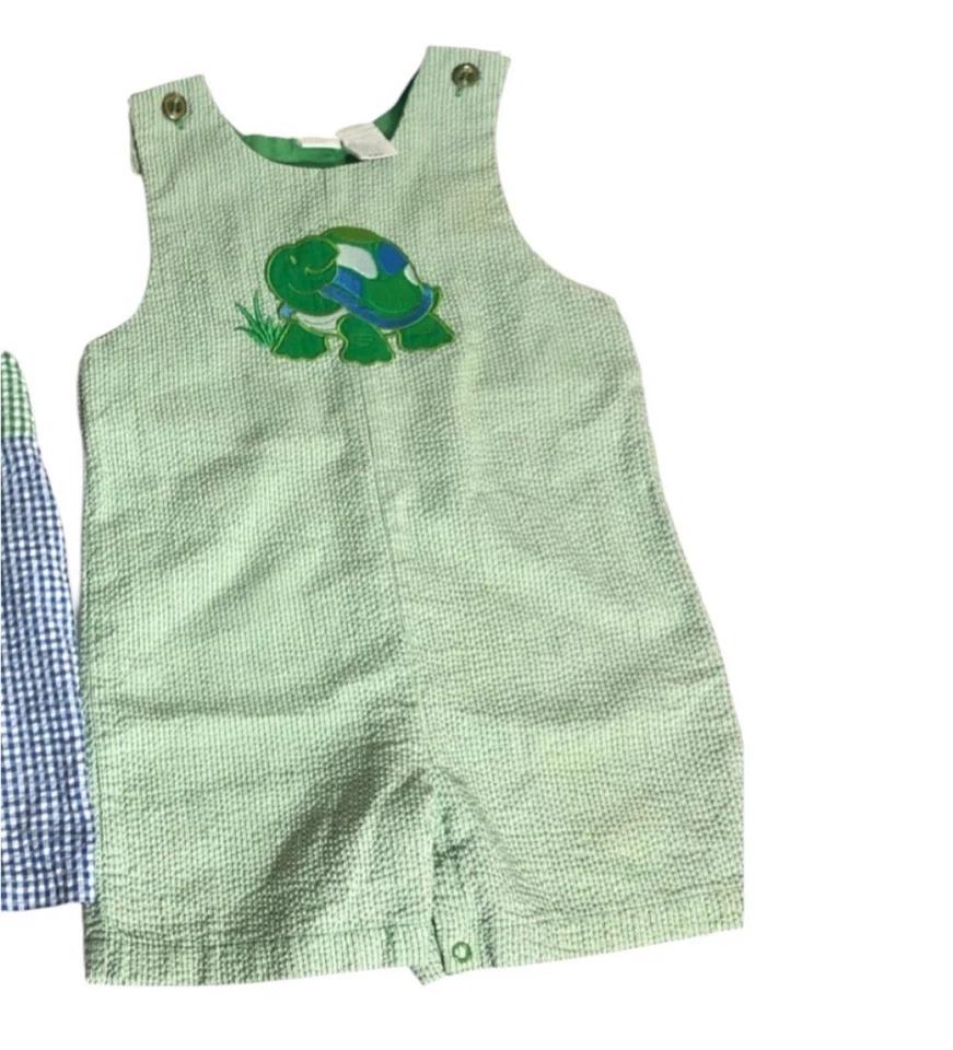 Paquete de 2 Mamelucos Aplique Tortuga Rayas Guinga Novedad 24M Estampado Verano Foto 3 de 4