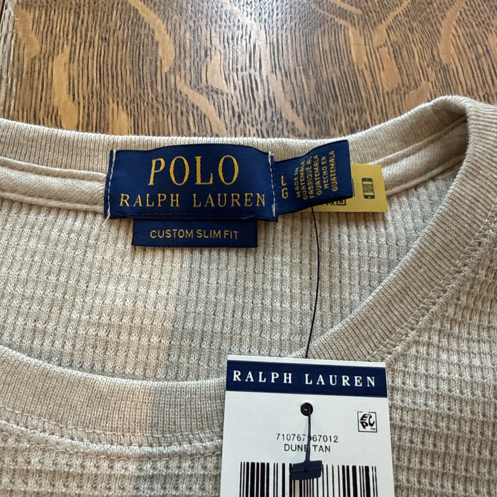 Polo Ralph Lauren Mens Thermal Shirt Large Slim Fit Tan Long Sleeve Waffle Knit thumbnail 5