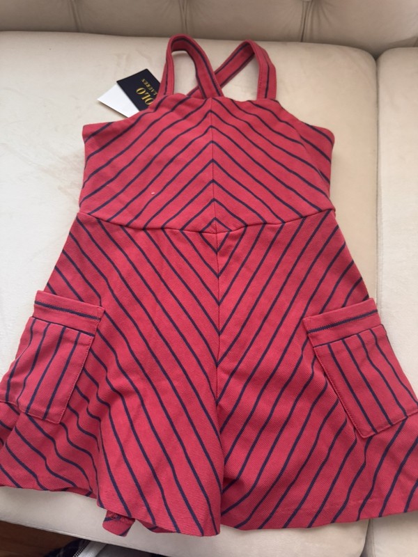 Ralph Lauren Polo Toddlers Girls 2T Red & Blue striped Romper Shortalls NWT