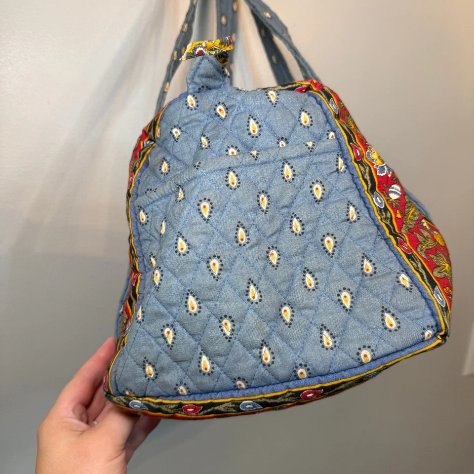 Vera Bradley French Blue Floral Print Medium Duffel Bag Travel Tote - Image 2 of 4