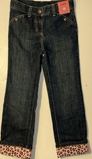 Gymboree Little Girl Sz 6 Jeans Adjustable Waist Folded Animal Print Cuffs NWT