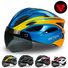 Bicycle Helmet For Men Taillight Magnetic Goggles UV400 Lens Sun Visor Helmets