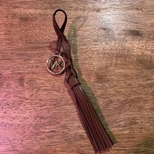 Michael Kors Gold MK Logo Bag Charm Brown Leather Tassel Fob Hang Tag