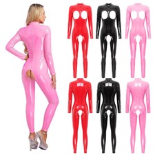 Womens Bodysuit Open Chest Womens Jumpsuit Long Sleeve One Piece Leotard