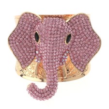 Gold Tone Metal Rhinestone Elephant Cuff Bangle Bracelet BA1428-PNK