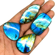 4 Pcs Natural Labradorite 30-46mm Huge Flashy Loose Untreated Cabochon Gemstones