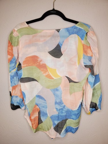 Olivia & Martin Yellow Black Aztec Tie Blouse TOP SIZE Medium - Picture 5 of 5