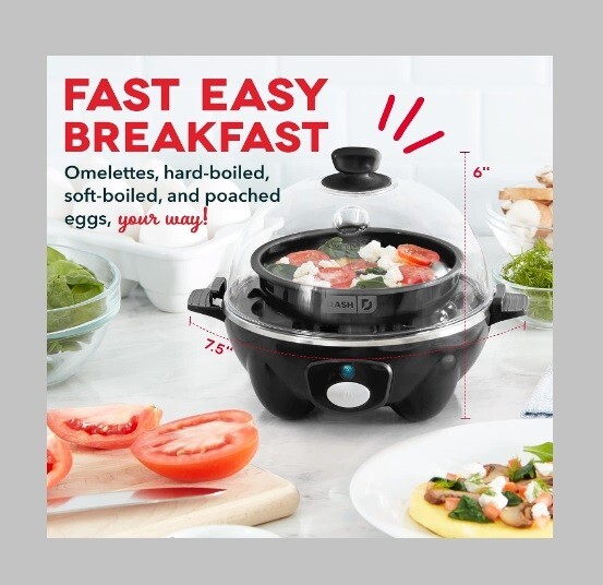 Dash Rapid Egg Cooker – 6-Capacity Electric for Hard Boiled Scrambled Poached Eggs in Black
