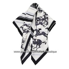 Pure Twill Silk 18 Momme Wrap Scarf Race Horses Print Double Face Shawl 35"