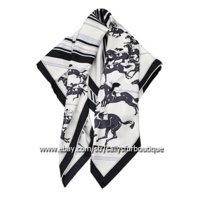 Pure Twill Silk 18 Momme Wrap Scarf Race Horses Print Double Face Shawl 35''