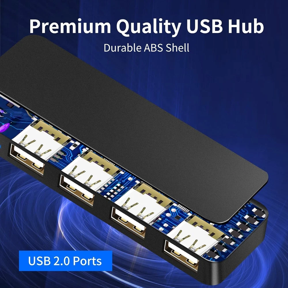 4-Port USB 2.0 Hub for Laptop, PC & Flash Drives
