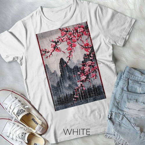 T-shirt vintage fiore di ciliegio blocco di legno arte grafica giapponese forma unisex - Foto 10 di 11