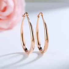 Rose Gold or Silver Plated Teardrop Oval Medium Hoop Earrings 40mm E66