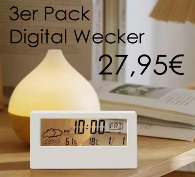 3er Pack Digital Wecker Temperaturanzeige Weiß Transparent LCD