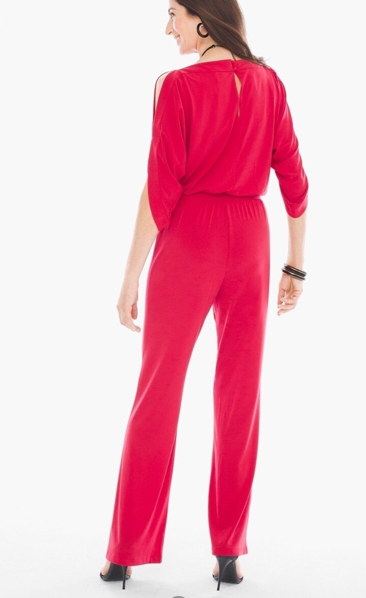 Chico's Solid Red Jumpsuit Blouson Cold Shoulder … - image 4