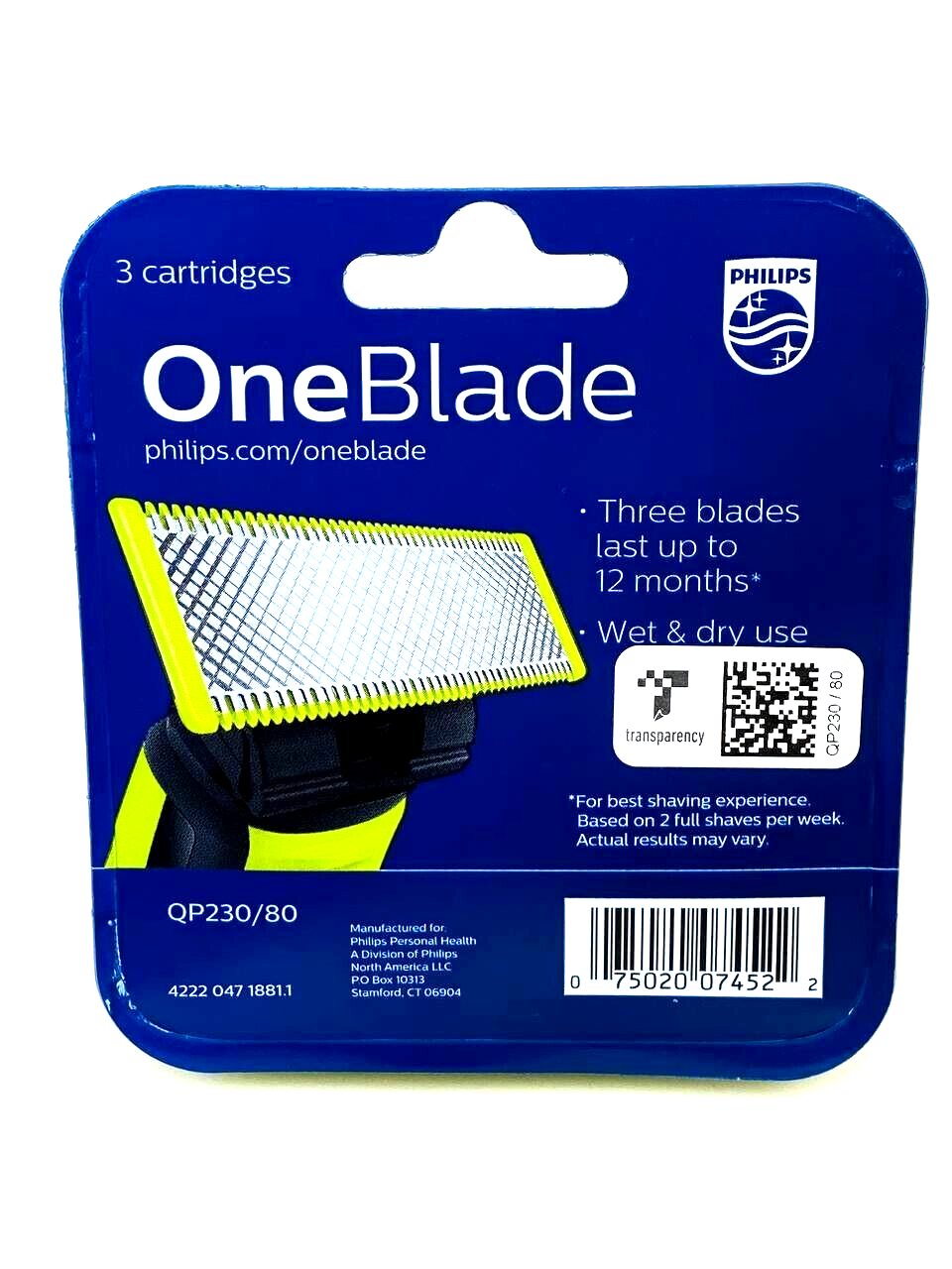 Philips Norelco OneBlade QP230/80 3x Replacement Blades BRAND NEW