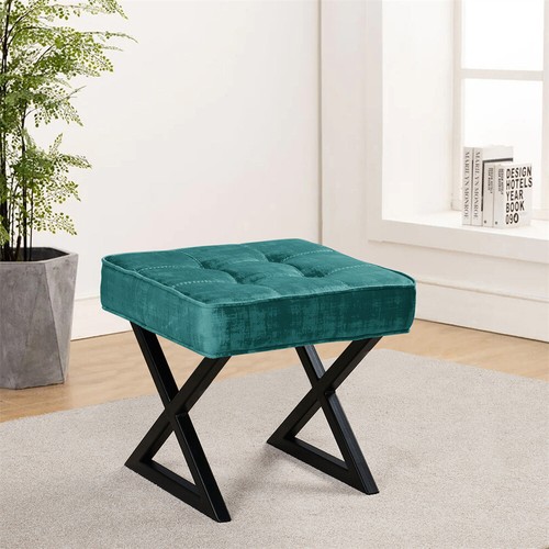 Taburete otomano tapizado de terciopelo para pies asiento de tocador con moderno metal X-Pag 17"" H - Imagen 21 de 107
