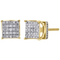 10K Gelbgold Rund Diamant Korb Klein 4 Zacken Quadrat Ohrstecker 0.15 Karat